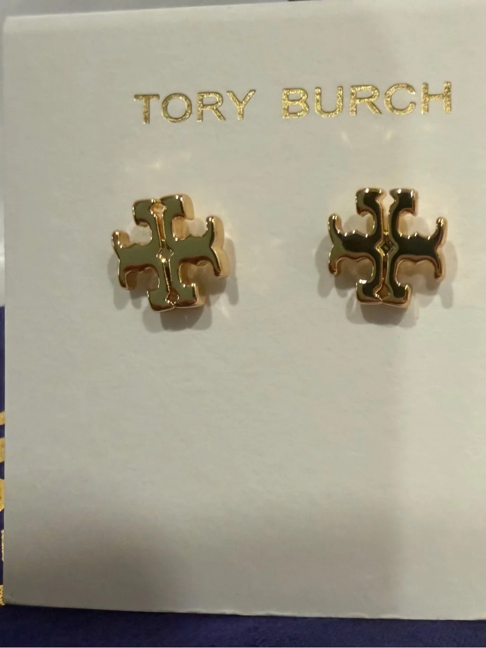 Tory Burch Gold Logo Stud Earrings - Gold New